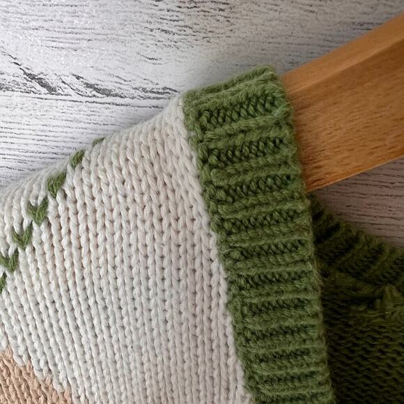 Izod Golf Sweater Womens Size Small Pink Beige & Green Argyle V Neck 100% Cotton - Picture 10 of 16